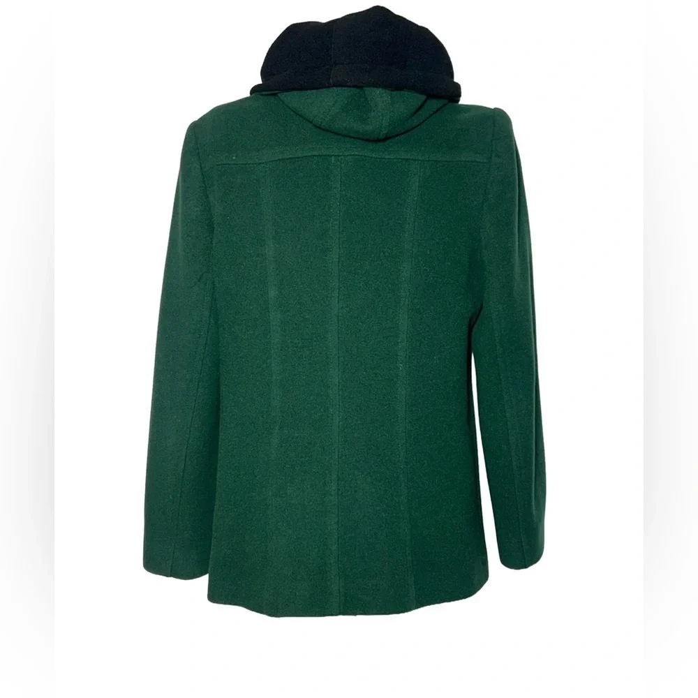 Preston & York Wool Coat in Rich Green with Pockets, Full Zip, & Hood, Small - Picture 7 of 15